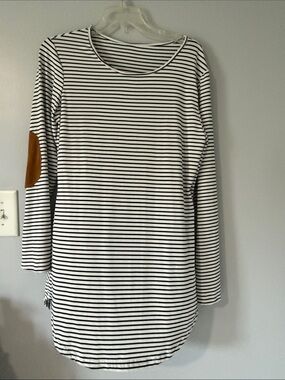 Striped Long Sleeve Tunic with Brown Elbow Patches